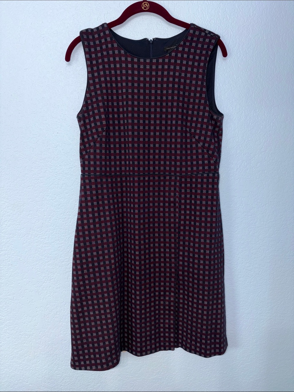 Ann Taylor Women's Sleeveless Dress Plaid Print Career Maroon Navy Size 8
